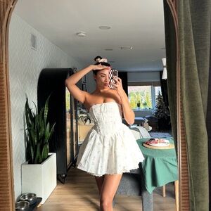 Strapless White Mini Dress with Pastel Floral Print